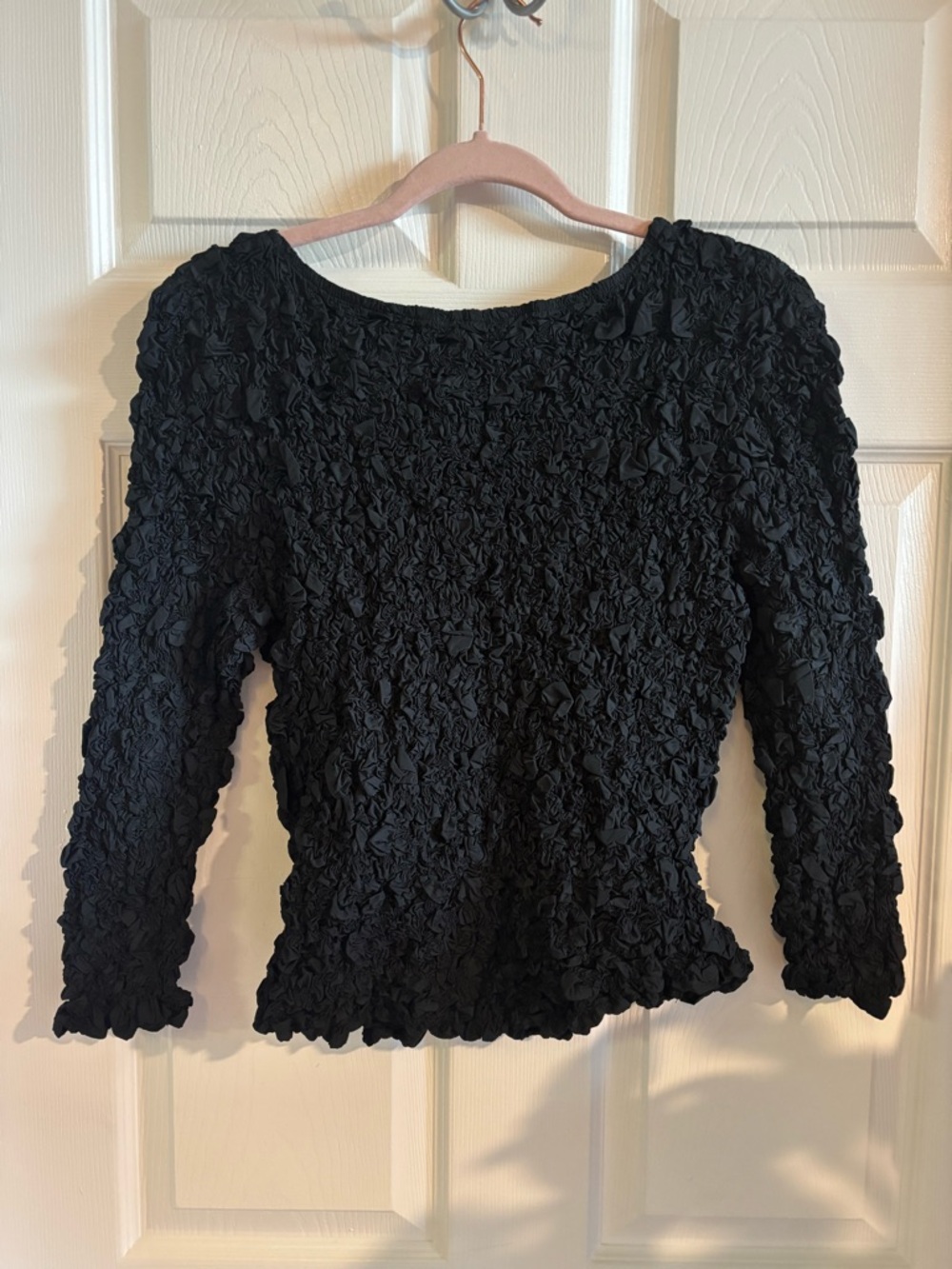 Black Textured Ruffle Long-Sleeve Top
